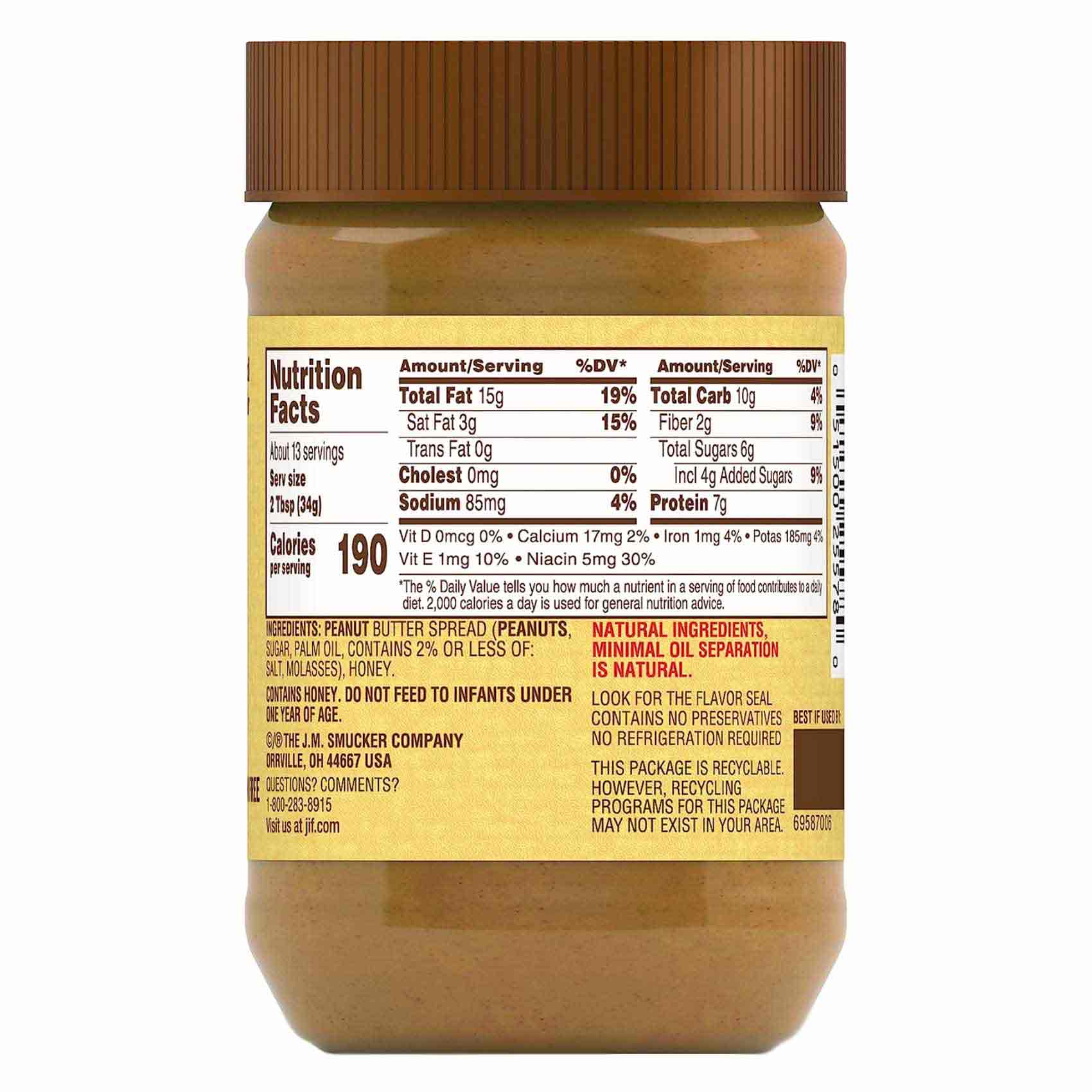 Jif Peanut Butter Spread And Honey Natural Creamy 454 Gram product thumbnail 2