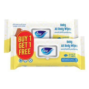 Fine Baby All Body Wipes With Chamomile And Aloe Vera Essence 72 Wipes Pack of 2