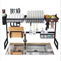 Generic-Over the Sink Stainless Steel Dish Rack Dish Drainer Drying Dryer Rack Holder with Draining Board Chopsticks Holder for Kitchenware