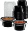 Vsell24 500Pc 2 Ounce Plastic Disposable Portion Cup Containers With Lid Sauce Jello Shot Souffl&eacute; Sampling Cups Black