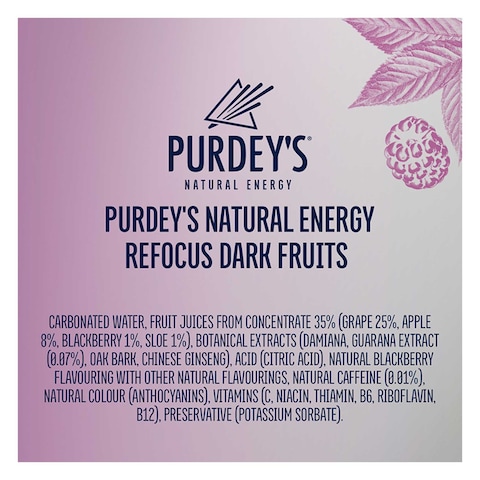 Purdey&#39;s Natural Energy Refocus Dark Fruits with Guarana Sparkling Drink 330ml