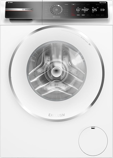 Bosch Series 8 Free-Standing Washing Machine, Front Loader 9 kg 1400 rpm, Programmable, LED-display, EcoSilence Drive, Home Connect - Remote Monitoring and Control, White, WGB244A0GC