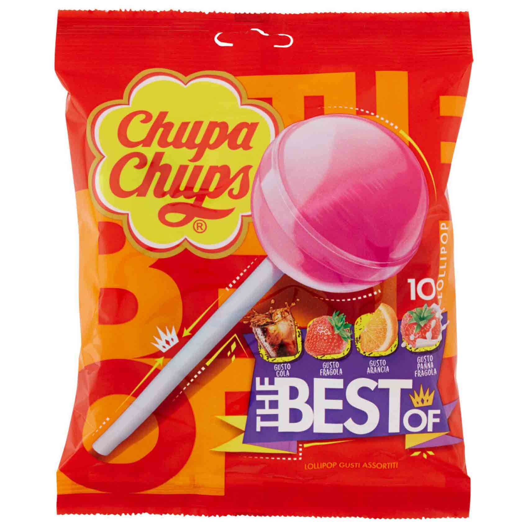 Chupa Chups Lollipops The Best Of Cola Milky Fruit 127 Gram 10 Pieces