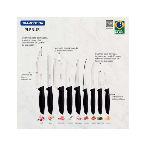 Tramontina Plenus Knives Set - 9 Pieces - Black