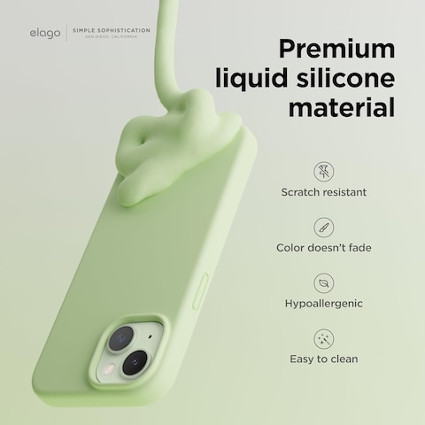 elago Liquid Silicone for iPhone 15 Plus case cover Full Body Protection, Shockproof, Slim, Anti-Scratch Soft Microfiber Lining - Pastel Green