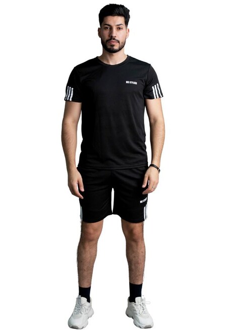 Mei Stylish Men T-Shirt And Shorts Set Suitable For Indoor And Outdoor, XXL Size, Black