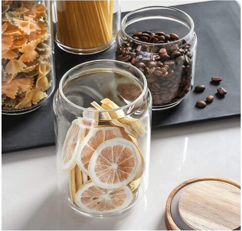 Star Cook 3Pcs Glass Food Storage Jars with Wood Lid , Glass Storage Containers with Good Sealing, Different Sizes Coffee Container for Kitchen Counter, Pantry, Tea, Sugar, Flour (3PCS SET)