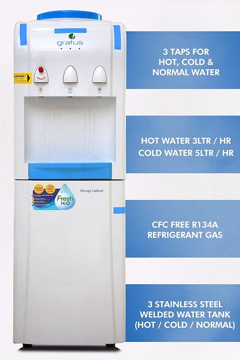 Gratus Hot &amp; Cold 3 Tap Water Dispenser With Storage Cabinet, GWD503VIFCW, White (1 Year Full &amp; 2 Year Compressor Warranty)