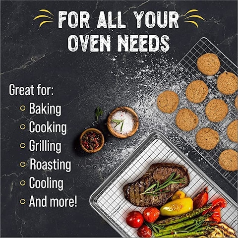 Baking Sheet Pan with Rack Set(2 Pans &amp; 2 Racks), Stainless Steel Cookie Sheets with Cooling Racks, Non-toxic &amp; Commercial Grade, Thick &amp; Rolled Rim, Rust-free &amp; Dishwasher Safe (40x30cm)