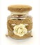 Burlap Lace Glass Jar Beige with Flower Design 13cm