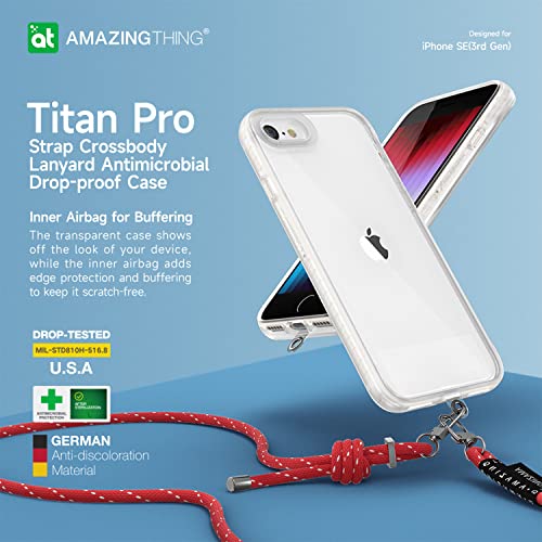 Amazing Thing Titan PRO Drop Proof designed for iPhone SE 3 (2022) Crossbody case cover - Clear with Black Lanyard