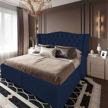 In House Taj Mahal Linen Bed Frame - Single - 200x100cm - Dark Blue