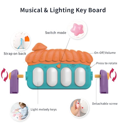 Generic-Baby Activity Gym Kick and Play Piano Mat Center With Melodies Rattle Musical Toy Tummy Time Mat For Infant Toddler Boy Girl 0-36 Months