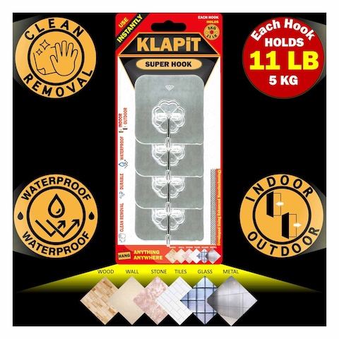 Klapit Super Wall Hook 4 Pieces Silver