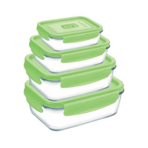 Luminarc Pure Box Active Rectangular Food Saver Green 4 Pieces