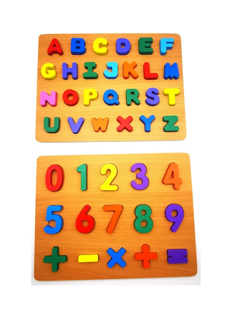 Learning &amp; Educational Toys for Kids &amp; Toddler - Number  Alphabet Puzzle - Pre school Learning Board Games, Early Education Wooden Math Puzzles