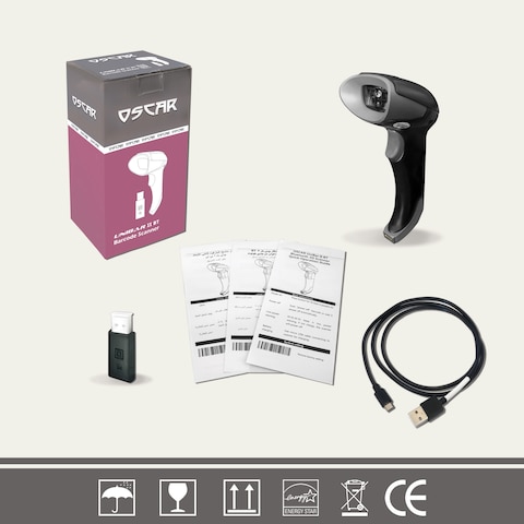 OSCAR UniBar II BT 3 In 1 Wireless Bluetooth 5.0 Wired  20000 Memory  Android IOS MacOS Windows  2D 1D QRCode Barcode Scanner  Scans QR Code From Mobile Phone  USB Dongle Bluetooth Wired