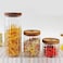 1Chase Borosilicate Stripe Glass Food Storage Jar With Acacia Wood Air Tight Lid, Handmade Glass Canister For Kitchen Pantry Organizer, For Storing Pasta, Nuts, Coffee, Tea, Snacks, Set Of 3, (S+M+L)