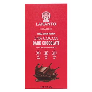 Lakanto Sugar Free 54 Cocoa Dark Chocolate Bar 80G