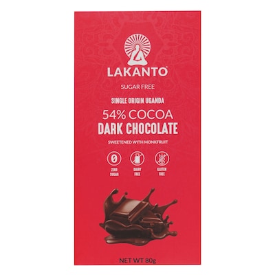 Lakanto Sugar Free 54 Cocoa Dark Chocolate Bar 80G