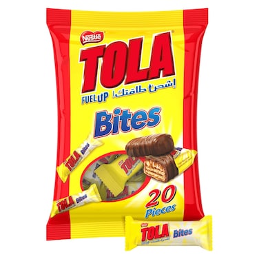 Nestle Tola  Bites Pouch Crispy Wafer Covered with Caramel and Milk Chocolate, 8g Pack of 8