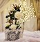 Floral Arrangement White Flowers Green Leaves Bamboo Sticks Grass Base 50cm