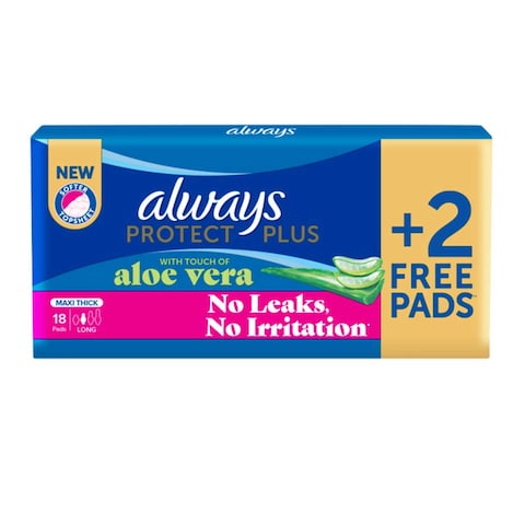 Always Protect Plus Pads with Touch of Aloe Vera - Long - Maxi Thick - 18 Pads