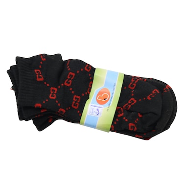 De Hong Printed Ankle Socks 3 Pairs Red/Black