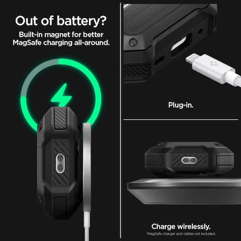 Spigen Tough Armor (Mag Fit) designed for Airpods Pro 2nd Generation case MagSafe compatible Airpods Pro 2 case cover with Keychain (Magnets Embedded) - Black