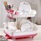 Dish Drying Rack 2 Tiers Holder Plastic Kitchen Tray Drainer Organizer Holder (Pink)