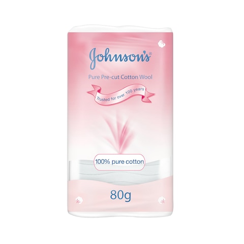 Buy Johnsons Pure Pre-Cut Cotton Wool White 80g Pack of 12 in Saudi Arabia