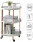 3 Tier Trolley Rolling Cart Solid Wood Frame Round Lockable Wheels Guard Rails Organizer,White