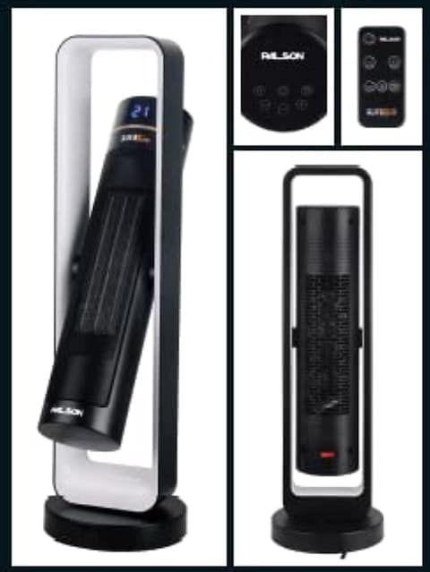 Palson Ceramic Tower Heater With Adjustable Thermostat, Remote Control (2200W) Built In Overheat Protection Dimensions 76.9 x 25.6 x 24.8cm, Black, Model-30861
