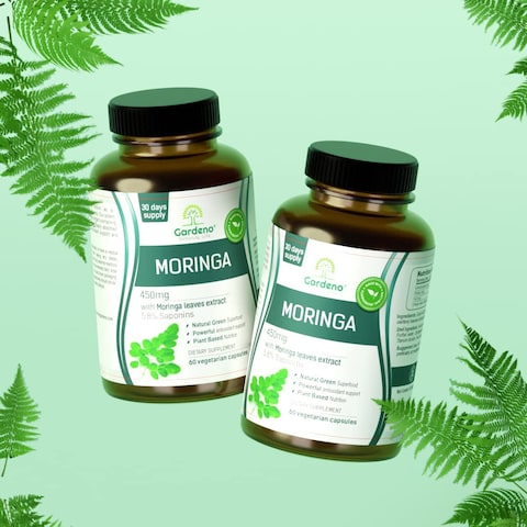 Gardeno Nuturing Life Moringa Oleifera Powder Capsules With Saponins, Energizing Green Superfood Antioxidant  100% Pure Leaf Formula &ndash; 60 Capsules