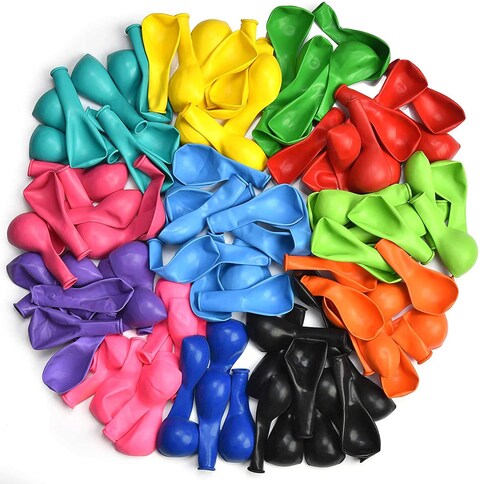 Party Time 100 PCS Party Balloons, 10 Inches Premium Assorted Colorful Balloons, Pack of Strong Latex Balloons for Christmas, Wedding, Anniversary Kids Birthday Party Decoration - Party Supplies