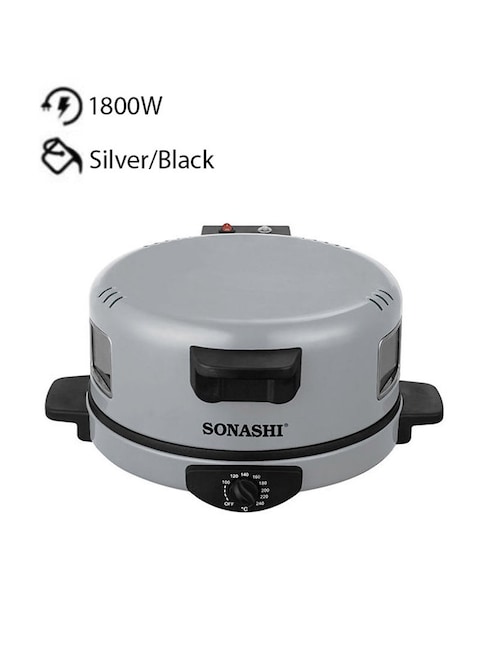 Sonashi 2-In-1 Arabic Bread &amp; Pizza Maker 1800W 1800 W Sabm-863, Silver/Black