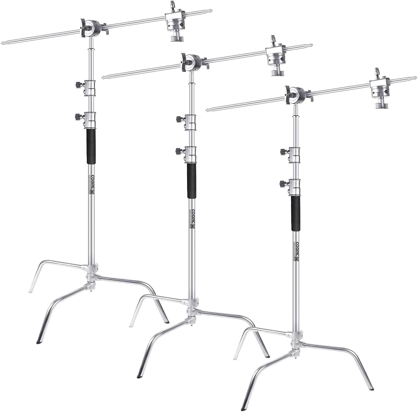 COOPIC Create Cool Pictures 3 Pack C Stand Stainless Steel 210cm Max Height With 88cm Holding Arm And 2 Pieces Grip Head For Video Reflector Monolight And Photography