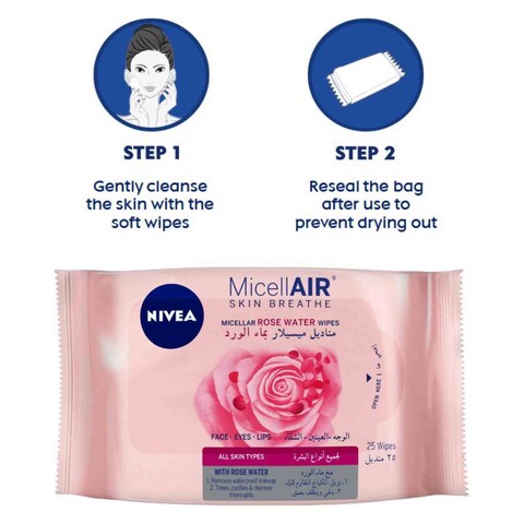 NIVEA MICELL R.WTR FACE WIPES 25&#39;S