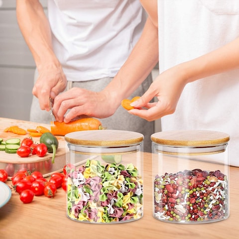 Jjone 4 Pack Glass Jars With Airtight Bamboo Lids, (Dabacc) Glass Kitchen Canisters Clear Container For Food Storage Of Dry Goods, Cookie, 18.6 Oz