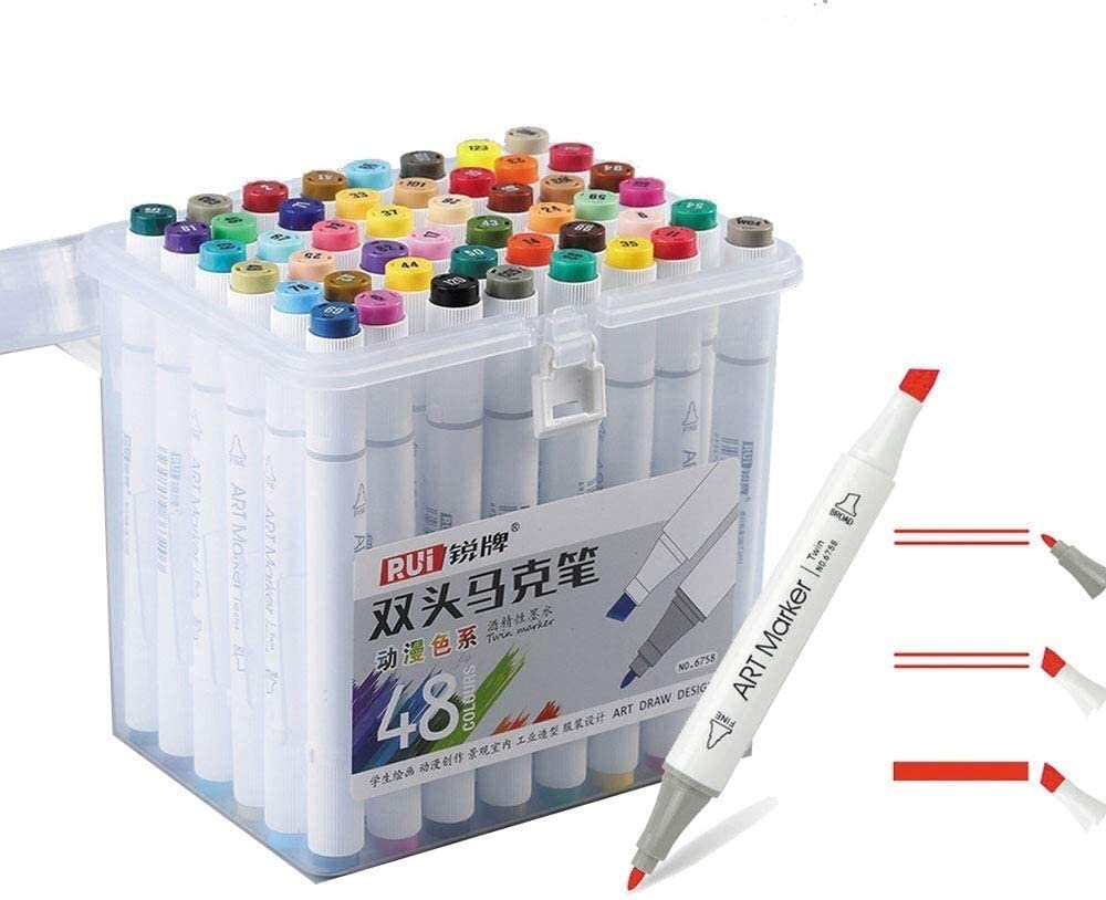 Generic 48 Colors Alcohol Markers Dual Tips Permanent Marker Pens Art Markers Highlighters Graphic Drawing Painting Art Dual Tip Sketch Pen