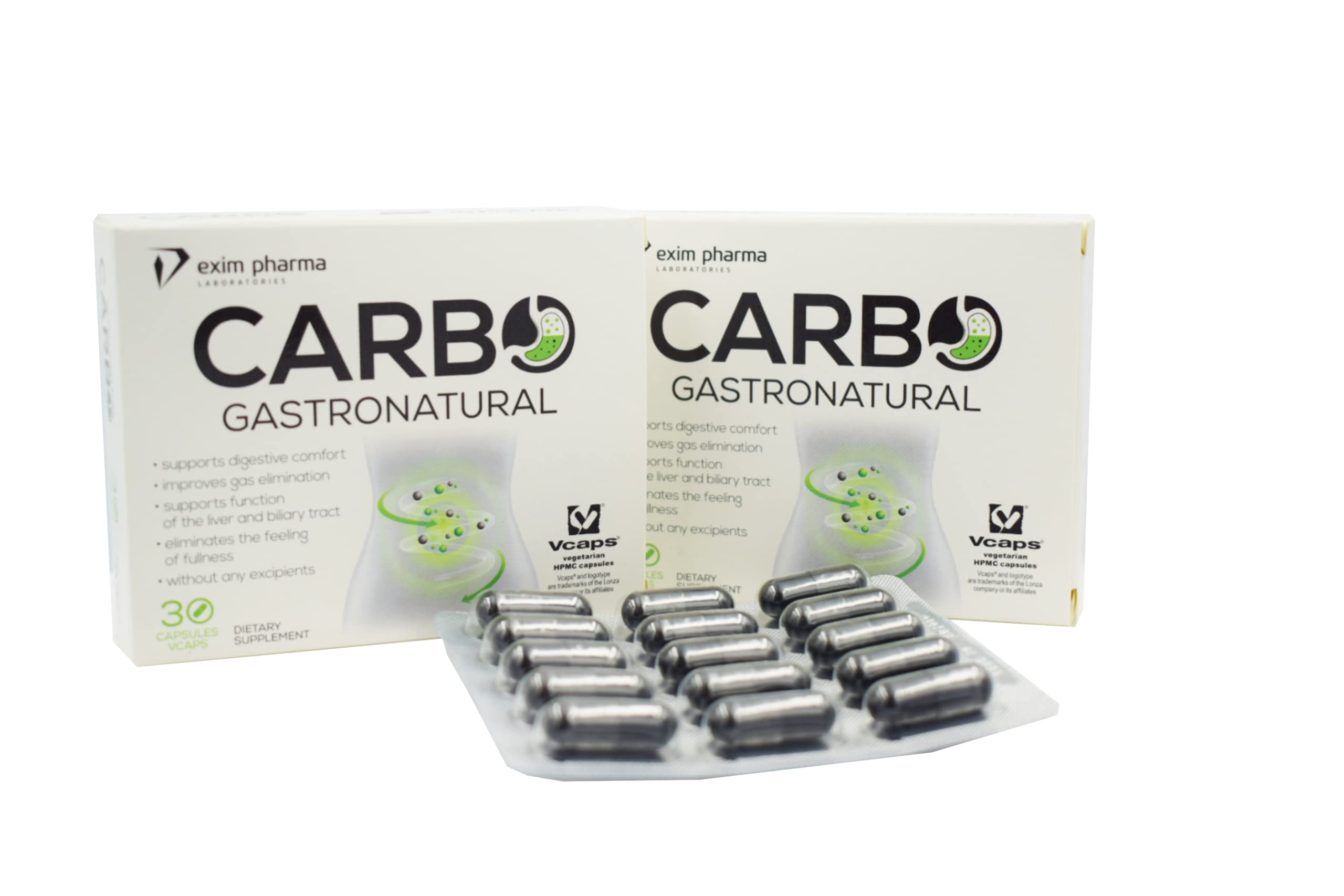 Carbo gastronatural support digestive comfort with activated charcoal, fennel and anise extracts,vegetarian capsules helps gas elimination,relief bloating 30 capsules