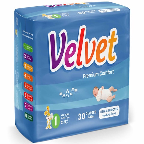 VELVET DIAPER COMFORT NEWBORN 2-5KG 30S