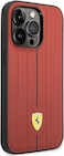 CG Mobile Ferrari Leather Case With Embossed Stripes &amp; Yellow Shield Logo Compatible iPhone 14 Pro (Red)