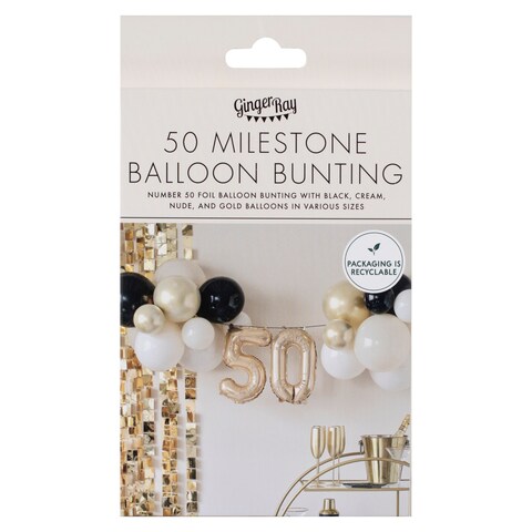 Champagne Noir 50th Birthday Milestone Balloon Bunting Decoration