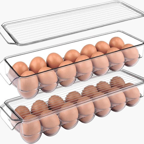 Egg Storage Container For Refrigerator - 14 Egg Container With Lid &amp; Handle, Egg Holder For Refrigerator, Egg Storage &amp; Egg Tray (Pack of 2)
