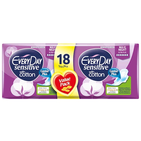 Everyday Women Pads Sensitive With Cotton Maxi Night 18 Pads