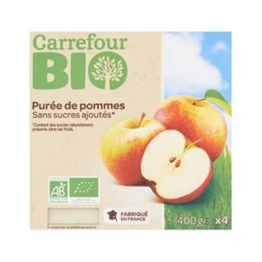 Carrefour Bio Organic Apple sauce No Added Sugar 100GR X4