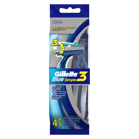 Gillette Blue Simple 3 Men Disposable Razors - 4 Count