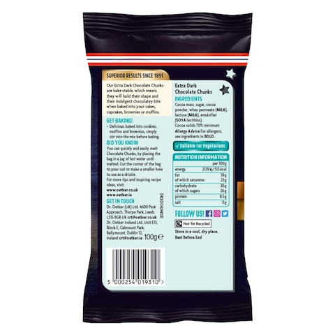 Dr. Oetker Extra Dark Chocolate Chunks 100g