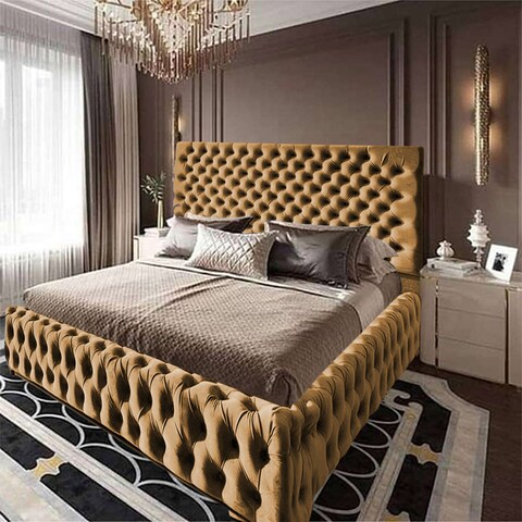 إن هاوس فالينسا هيكل سرير منجد بالمخمل - نفر ونص - 200×160 سم - بيج